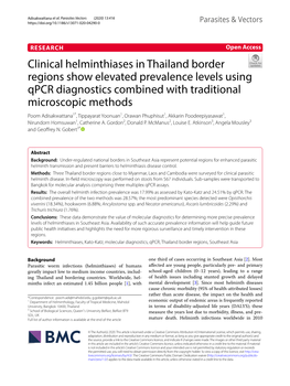 Clinical Helminthiases in Thailand Border Regions Show Elevated
