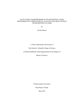 Activators and Repressors of Transcription: Using Bioinformatics Approaches to Analyze and Group Human Transcription Factors