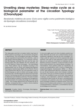 Sleep-Wake Cycle As a Biological Parameter of the Circadian Typology (Chronotype)