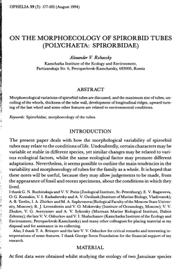 On the Morphoecology of Spirorbid Tubes (Polychaeta: Spirorbidae)