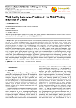 Weld Quality Assurance Practices in the Metal Welding Industries in Ghana