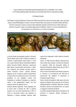 Sulle Tracce Di Giovanni Antonio Bazzi Detto Il “Sodoma” (1477-1549). Il Pittore Vercellese Che Fece La Sua Fortuna Tra La Toscana E Roma