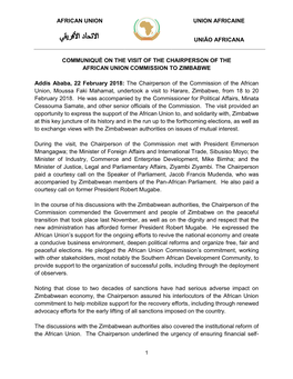 Communique on the Visit of the Chairperson of the African Union