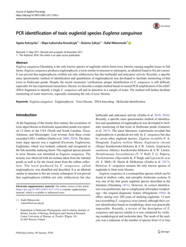 PCR Identification of Toxic Euglenid Species Euglena Sanguinea