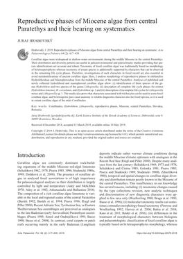 Reproductive Phases of Miocene Algae from Central Paratethys and Their Bearing on Systematics