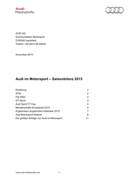 Audi Im Motorsport – Saisonbilanz 2015