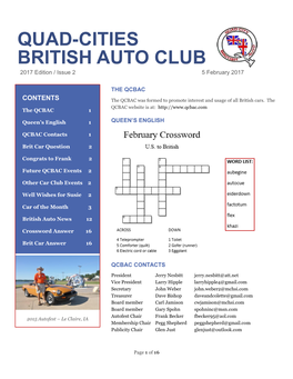 QUAD-CITIES BRITISH AUTO CLUB 2017 Edition / Issue 2 5 February 2017