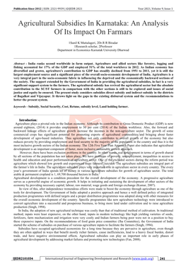 Agricultural Subsidies in Karnataka: an Analysis of Its Impact on Farmars