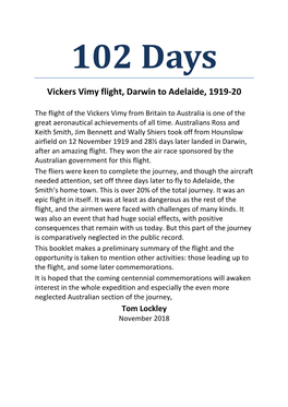 102 Days: Vickers Vimy Flight Darwin to Adelaide 1919-20