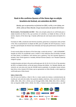 Rock in Rio Confirma Queens of the Stone Age Na Edição Brasileira Do Festival, Em Setembro De 2015