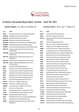 Exclusive Alexandria Rug Gallery Auction - April 7Th, 2021