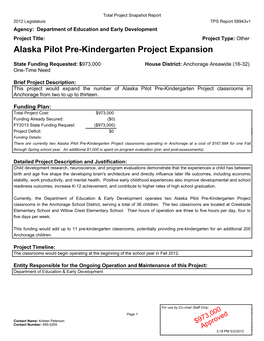 Alaska Pilot Pre-Kindergarten Project Expansion