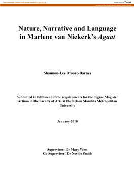 Nature, Narrative and Language in Marlene Van Niekerk's Agaat