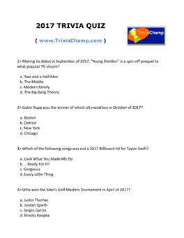 2017 Trivia Quiz