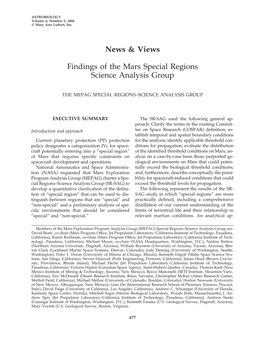 Findings of the Mars Special Regions Science Analysis Group