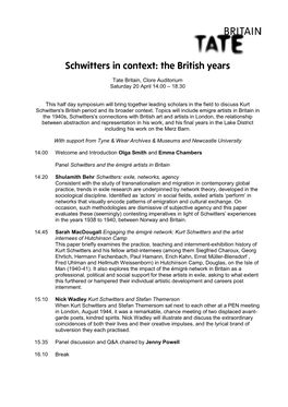 Schwitters in Context: the British Years