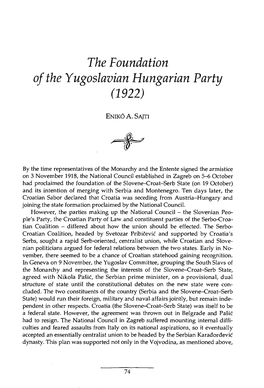 The Foundation of the Yugoslavian Hungarian Party (1922)