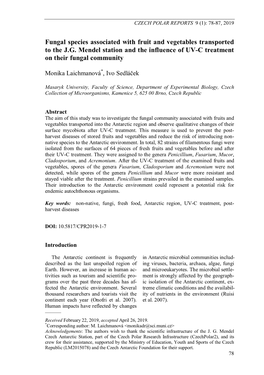 Fungal Species Associated with Fruit and Vegetables Transported to the J.G