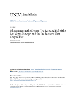 The Rise and Fall of the Las Vegas Showgirl and the Productions That Shaped Her Diane Marie Palm University of Nevada, Las Vegas, Dpalmlv@Msn.Com