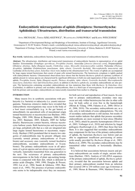 Endosymbiotic Microorganisms of Aphids (Hemiptera: Sternorrhyncha: Aphidoidea): Ultrastructure, Distribution and Transovarial Transmission