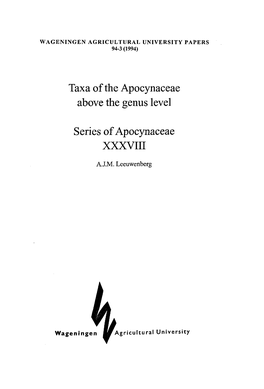 Taxa of the Apocynaceae Above the Genus Level Series Of