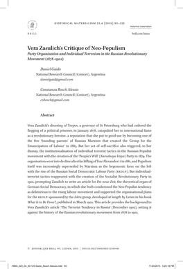 Vera Zasulich's Critique of Neo-Populism