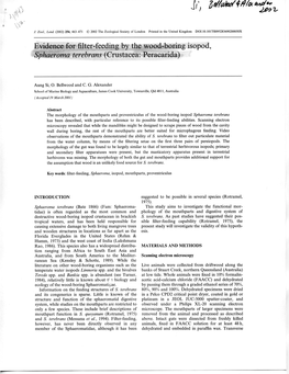 Si) L6f(Otm(/Im(I^^^ T Evidence for Filter-Feeding by the Wood-Boring Isopod