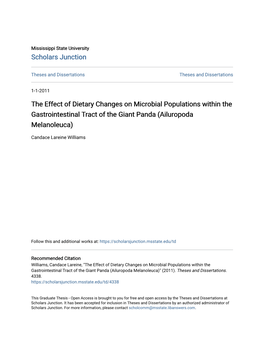 The Effect of Dietary Changes on Microbial Populations Within the Gastrointestinal Tract of the Giant Panda (Ailuropoda Melanoleuca)