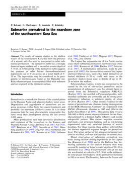 Submarine Permafrost in the Nearshore Zone of the Southwestern Kara Sea