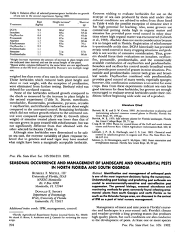 Seasonal Occurrence and Management Oflandscape and Ornamental Pests in North Florida and South Georgia