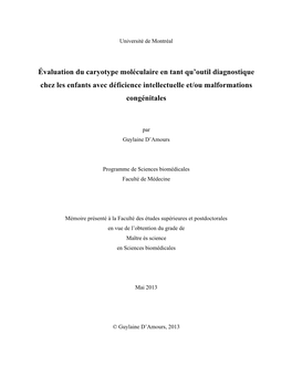 Évaluation Du Caryotype Moléculaire En Tant Qu'outil Diagnostique Chez