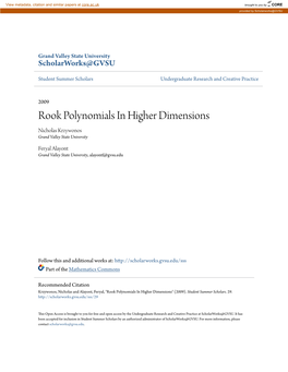 Rook Polynomials in Higher Dimensions Nicholas Krzywonos Grand Valley State University