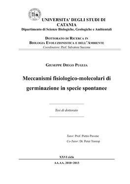 Meccanismi Fisiologico-Molecolari Di Germinazione in Specie Spontanee