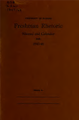 Freshman Rhetoric; Manual and Calendar for