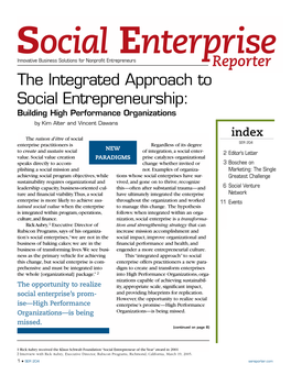 The Integrated Approach to Social Entrepreneurship: Building High Performance Organizations by Kim Alter and Vincent Dawans