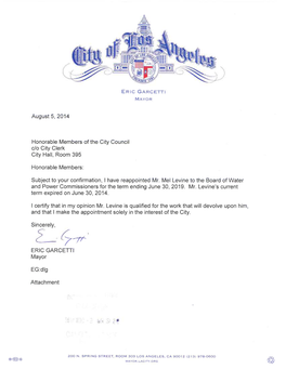 August 5, 2014 Honorable Members of the City Council Do City Clerk