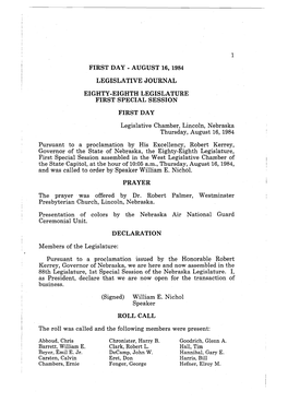 August 16, 1984 Legislative Journal Eighty-Eighth