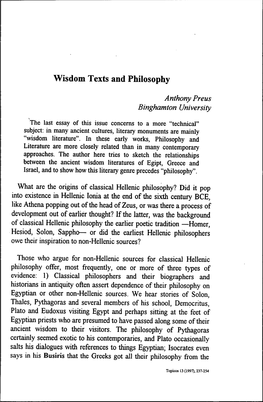 Wisdom Texts and Philosophy