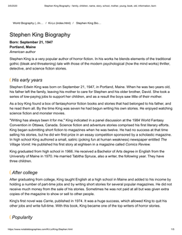 Stephen King Biography - Family, Children, Name, Story, School, Mother, Young, Book, Old, Information, Born