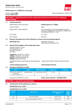 Safety Data Sheet: Brilliant Green (C.I. 42040)