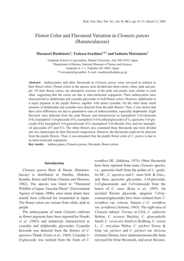 Flower Color and Flavonoid Variation in Clematis Patens (Ranunculaceae)