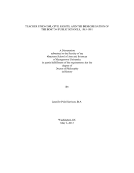 Teacher Unionism, Civil Rights, and the Desegregation of the Boston Public Schools, 1963-1981