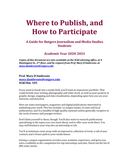 Where to Publish, and How to Participate