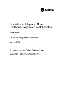 Evaluation of Integrated Rural Livelihood Programme in Afghanistan