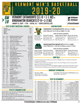 Vermont Catamounts (11-6 • 1-1 Ae) at Binghamton