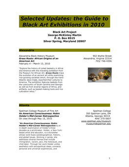 Selected Updates: the Guide to Black Art Exhibitions in 2008