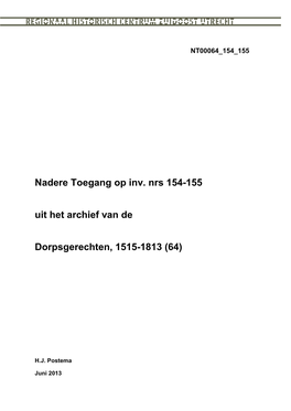 Nadere Toegang Op Inv. Nrs 154-155 Uit Het Archief Van De