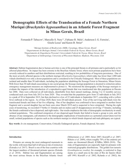 Translocation of a Northern Muriqui, Brachyteles Hypoxanthus