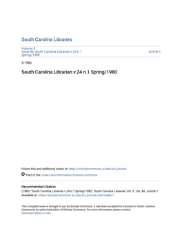 South Carolina Librarian V.24 N.1 Spring/1980