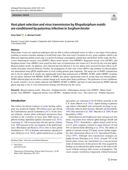 Host Plant Selection and Virus Transmission by Rhopalosiphum Maidis Are Conditioned by Potyvirus Infection in Sorghum Bicolor